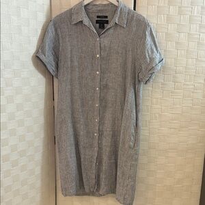 Tahari Gray Striped Midi Dress